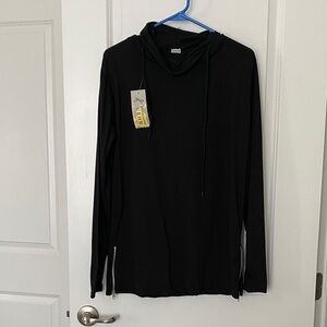 Black Hoodie Sweatshirt With Built In Turtleneck